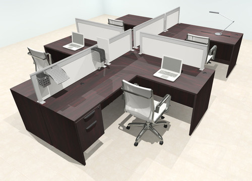Four Person L Shape Modern Aluminum Organizer Divider Office Workstation Desk Set, #OT-SUL-SPS59